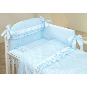 Lenjerie 3 piese cu protectie laterala Baby Chic din bumbac 120x60 cm blue