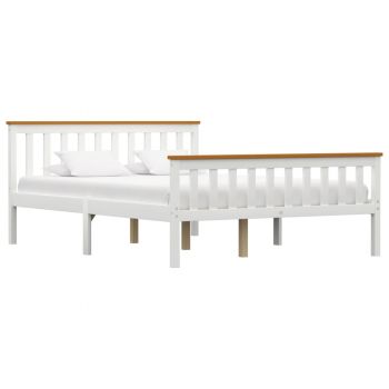 vidaXL Cadru de pat cu 2 sertare, alb, 140 x 200 cm, lemn masiv pin
