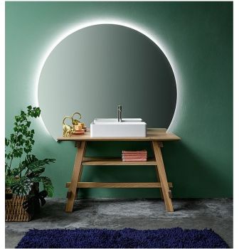 Set mobilier pentru baie, din lemn de stejar cu oglinda si LED, Arkitect Left Stejar / Alb 125 cm, 3 piese