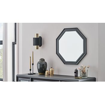 Oglinda decorativa cu rama din pal, Lorenta Antracit, l65xH65 cm