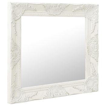 vidaXL Oglindă de perete în stil baroc, alb, 50 x 50 cm