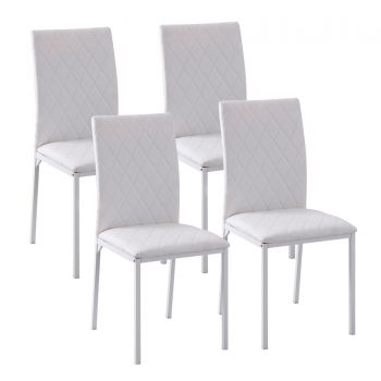 Set 4 scaune pentru Sufragerie sau Sala de Pranz, Scaune Capitonate si Tapitate din Imitatie de Piele Alba 41x50x91 HOMCOM | Aosom RO