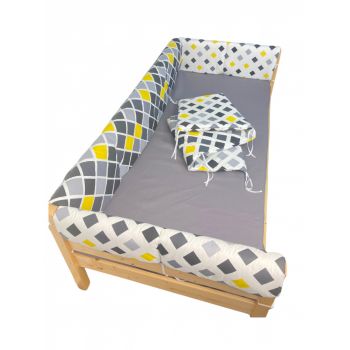 Set aparatori laterale Maxi pentru pat Montessori 90x200 cm Romburi galben negru