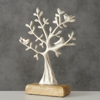 Decoratiune din metal si lemn, Treeta Argintiu / Natural, L15xl5xH22 cm