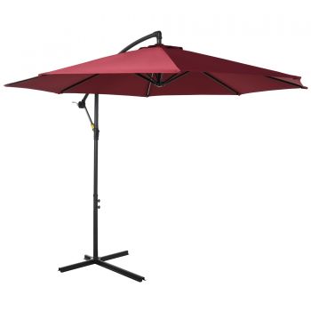 Outsunny Umbrela pentru Exterior Umbrela de Gradina Descentralizata Rosu Inchis cu Manivela Structura Otel si Poliester Anti-UV Φ300x250cm