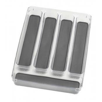 Organizator pentru tacamuri, cu 5 compartimente, din plastic, Cutler Tray Transparent / Gri, L32,5xl23,5xH4,5 cm