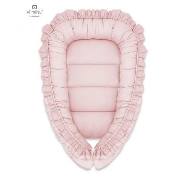 Cosulet bebelus pentru dormit Baby Nest 75 x 75 cm cu volanase colectia Royal Powder pink MimiNu