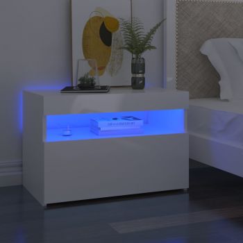 vidaXL Noptieră cu lumini LED, alb extralucios, 60x35x40 cm