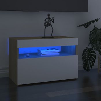 vidaXL Noptieră cu lumini LED, alb și stejar Sonoma, 60x35x40 cm