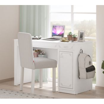 Masa de birou din pal, cu 1 usa si 2 sertare pentru tineret Selena Grey Alb / Gri, L120xl52xH75 cm