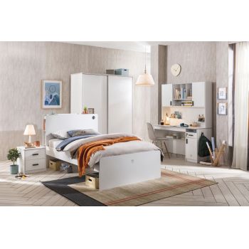 Set Mobila dormitor din pal pentru tineret 5 piese White Large, 200 x 120 cm