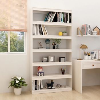 vidaXL Bibliotecă/Separator cameră, alb, 100x30x200 cm, lemn masiv pin