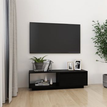 vidaXL Comodă TV, negru, 110x30x33,5 cm, lemn masiv de pin