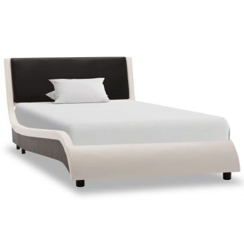 vidaXL Cadru de pat cu LED, alb și negru, 90 x 200 cm, piele ecologică