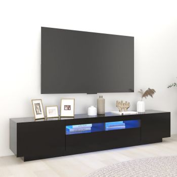 vidaXL Comodă TV cu lumini LED, negru, 200x35x40 cm