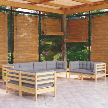 vidaXL Set mobilier grădină cu perne gri, 8 piese, lemn masiv pin