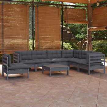 vidaXL Set mobilier de grădină cu perne, 8 piese, gri, lemn masiv pin