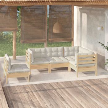 vidaXL Set mobilier grădină cu perne crem, 5 piese, lemn masiv de pin