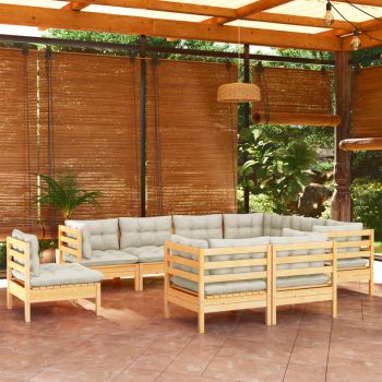vidaXL Set mobilier grădină cu perne crem, 9 piese, lemn masiv de pin