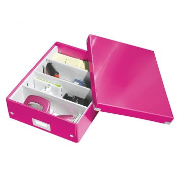 Cutie de depozitare roz din carton cu capac 28x37x10 cm Click&Store – Leitz ieftina
