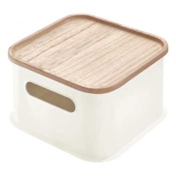 Cutie depozitare cu capac din lemn paulownia iDesign Eco Handled, 21,3 x 21,3 cm, alb