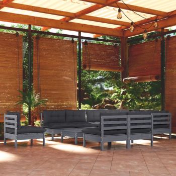 vidaXL Set mobilier de grădină cu perne, 11 piese, gri, lemn masiv pin