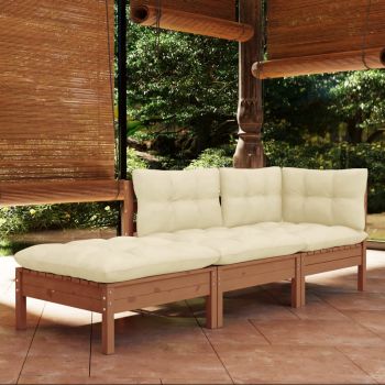 vidaXL Set mobilier grădină cu perne, 3 piese, lemn masiv de pin
