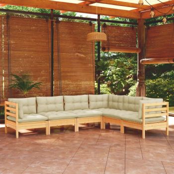 vidaXL Set mobilier grădină cu perne crem, 6 piese, lemn masiv de pin
