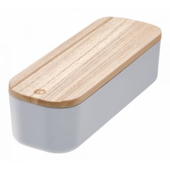 Cutie depozitare cu capac din lemn paulownia iDesign Eco, 9 x 27,5 cm, gri