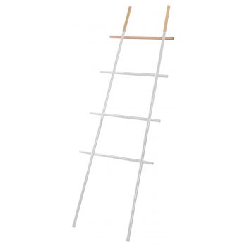 Suport vertical pentru prosoape tip scara, alb, otel si lemn, h 170 cm