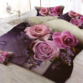 Lenjerie Bumbac Satinat 3D/5D - Purple Roses LBDN0852