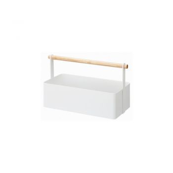 Cutie multifuncțională cu detaliu din lemn de fag YAMAZAKI Tosca Tool Box, lungime 29 cm, alb