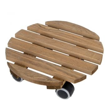 Suport din lemn cu roți pentru ghivece Esschert Design, ø 28,7 cm, maro