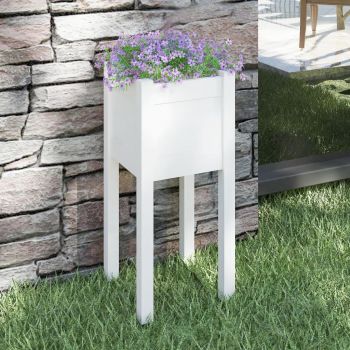 vidaXL Jardinieră de grădină, alb, 31x31x70 cm, lemn masiv de pin