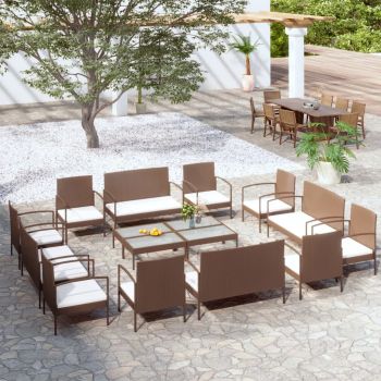 vidaXL Set mobilier de grădină cu perne, 16 piese, maro, poliratan