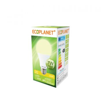 Bec LED Ecoplanet, E27, 7W (60W), 630 LM, A+, lumina calda 3000K, Mat