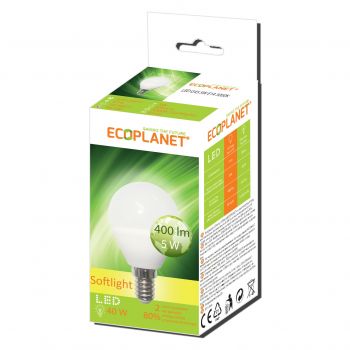 Bec LED Ecoplanet glob mic G45, E14, 5W (40W), 450 LM, A+, lumina calda 3000K, Mat