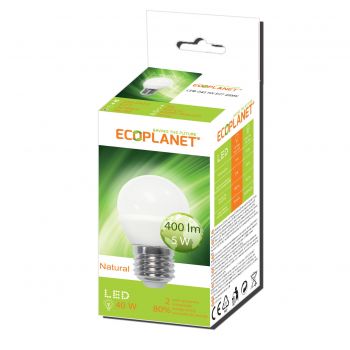 Bec LED Ecoplanet glob mic G45, E27, 5W (40W), 400 LM, A+, lumina neutra 4000K, Mat