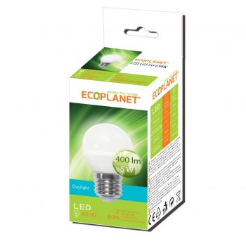 Bec LED Ecoplanet glob mic G45, E27, 5W (40W), 400 LM, A+, lumina rece 6500K, Mat
