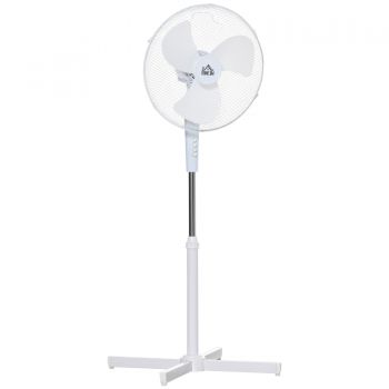 Ventilator de Podea cu 3 Viteze HOMCOM, Inaltime Reglabila, PP, 60x60x90-120cm, Alb | Aosom RO