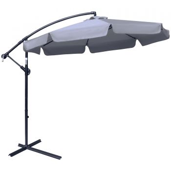 Umbrela de Soare pentru Gradina Outsunny, Brat Metal, Baldachin Poliester Φ265x265cm, Gri | Aosom RO