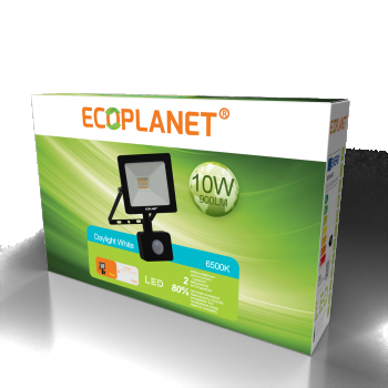 Proiector LED Ecoplanet Tablet + Senzor de mișcare, 10W (70W), 900LM, F, lumină rece 6500K, IP65
