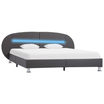 vidaXL Cadru de pat cu LED, gri, 180 x 200 cm, piele artificială