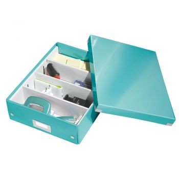 Cutie de depozitare verde/turcoaz din carton cu capac 28x37x10 cm Click&Store – Leitz ieftina