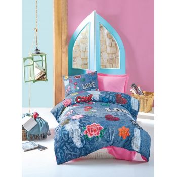 Lenjerie de pat pentru o persoana Kelly, Cotton Box, 3 piese, 160 x 240 cm, 100% bumbac ranforce, multicolora ieftina