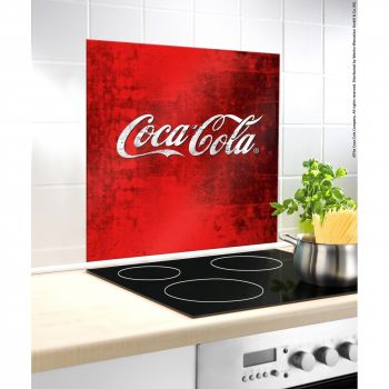 Protectie perete bucatarie Coca-Cola Classic, Wenko, 60 x 70 cm, sticla termorezistenta, rosu ieftin
