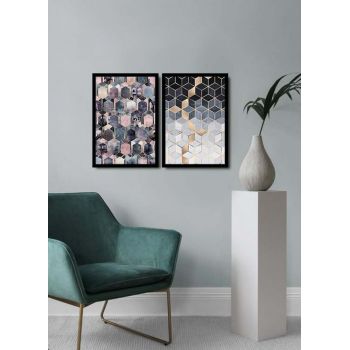 Set 2 tablouri decorative, Alpha Wall, Cubic, 36x51 cm