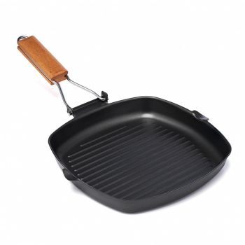 Tigaie grill Delis cu maner detasabil, Vanora Home, 24 x 3.5 cm, otel carbon, negru
