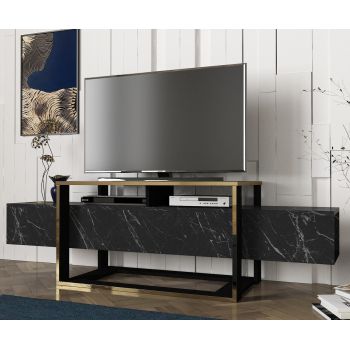 Comoda TV Bianco, Talon, 160 x 46.1 x 49.8 cm, negru/auriu ieftina