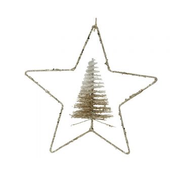 Decoratiune Star w tree, Decoris, 30x6 cm, metal, sampanie/auriu ieftina